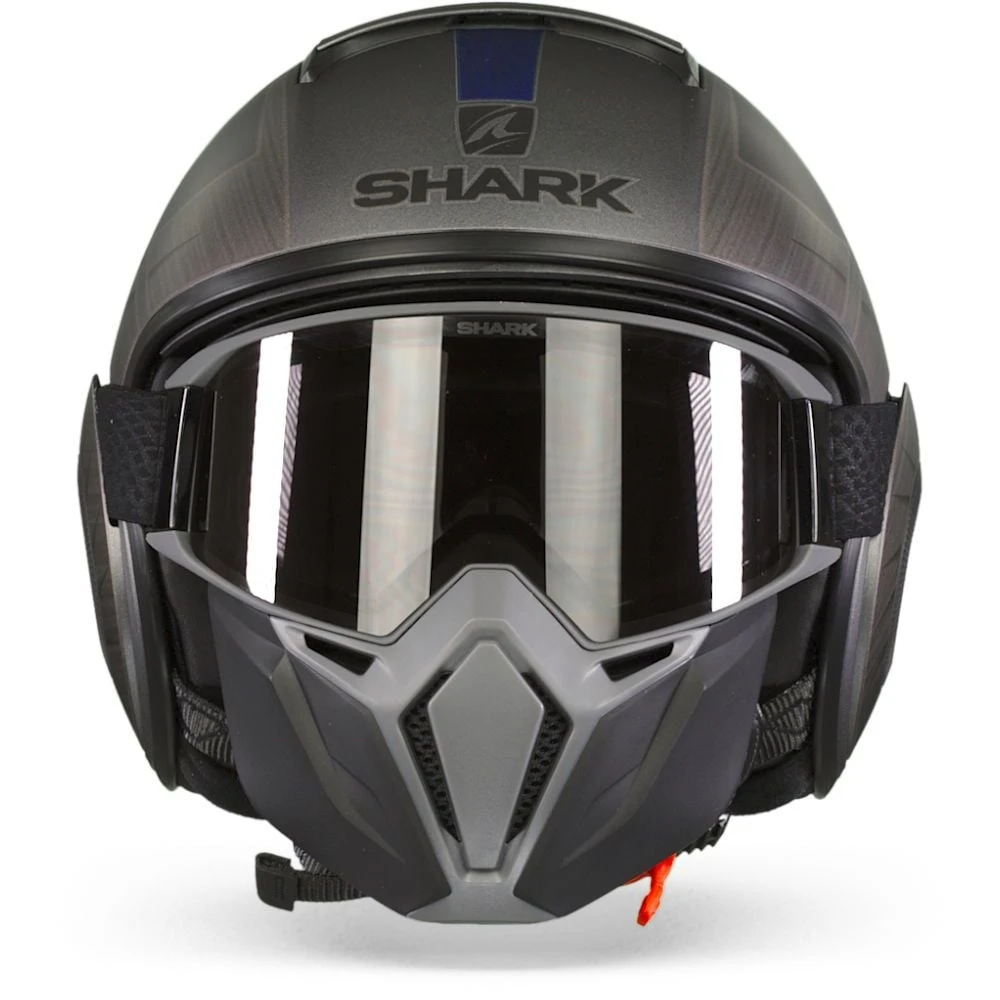 Shark Street Drak Tribute Rm Mat Antraciet Chrom Blauw AUB Jethelm 4 Shark Street Drak Tribute Rm Mat Antraciet Chrom Blauw AUB Jethelm - Afbeelding 4