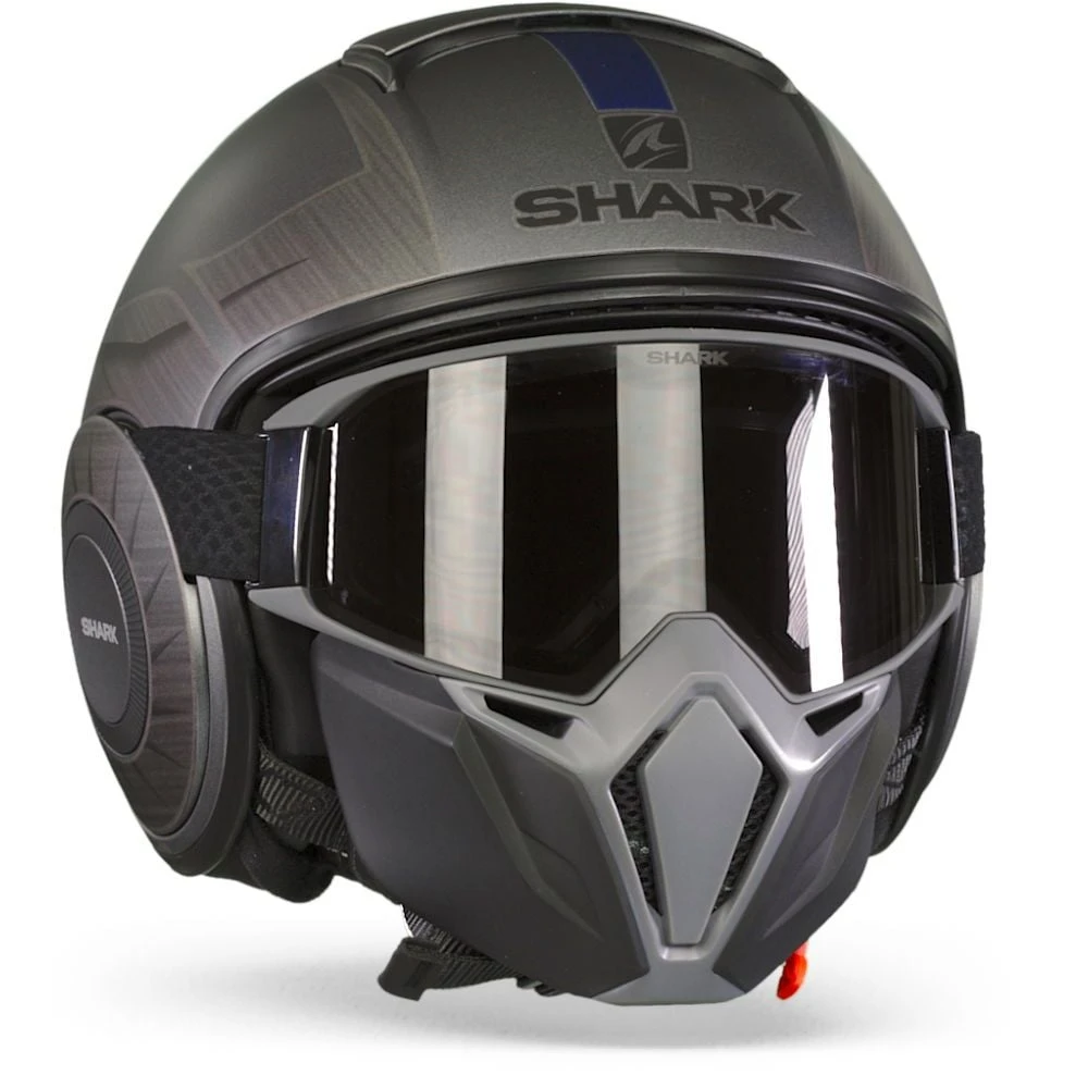 Shark Street Drak Tribute Rm Mat Antraciet Chrom Blauw AUB Jethelm 2 Shark Street Drak Tribute Rm Mat Antraciet Chrom Blauw AUB Jethelm - Afbeelding 2